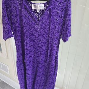Nikki Poulos Elegant Purple Lace Midi Dress
